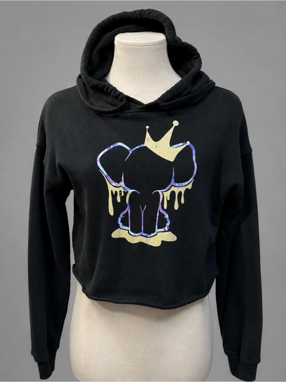 Black Hoodie Elephant Crop Waist Sweatshirt Top